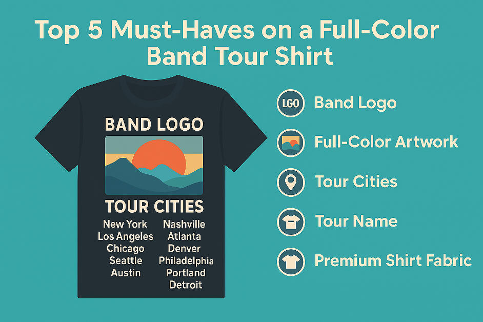 Checklist of design elements for full color custom band tour apparel