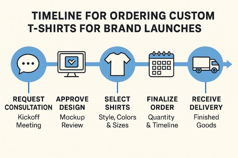 Custom T-Shirts with Design Support for Brand Launches ordering timeline for marketing events