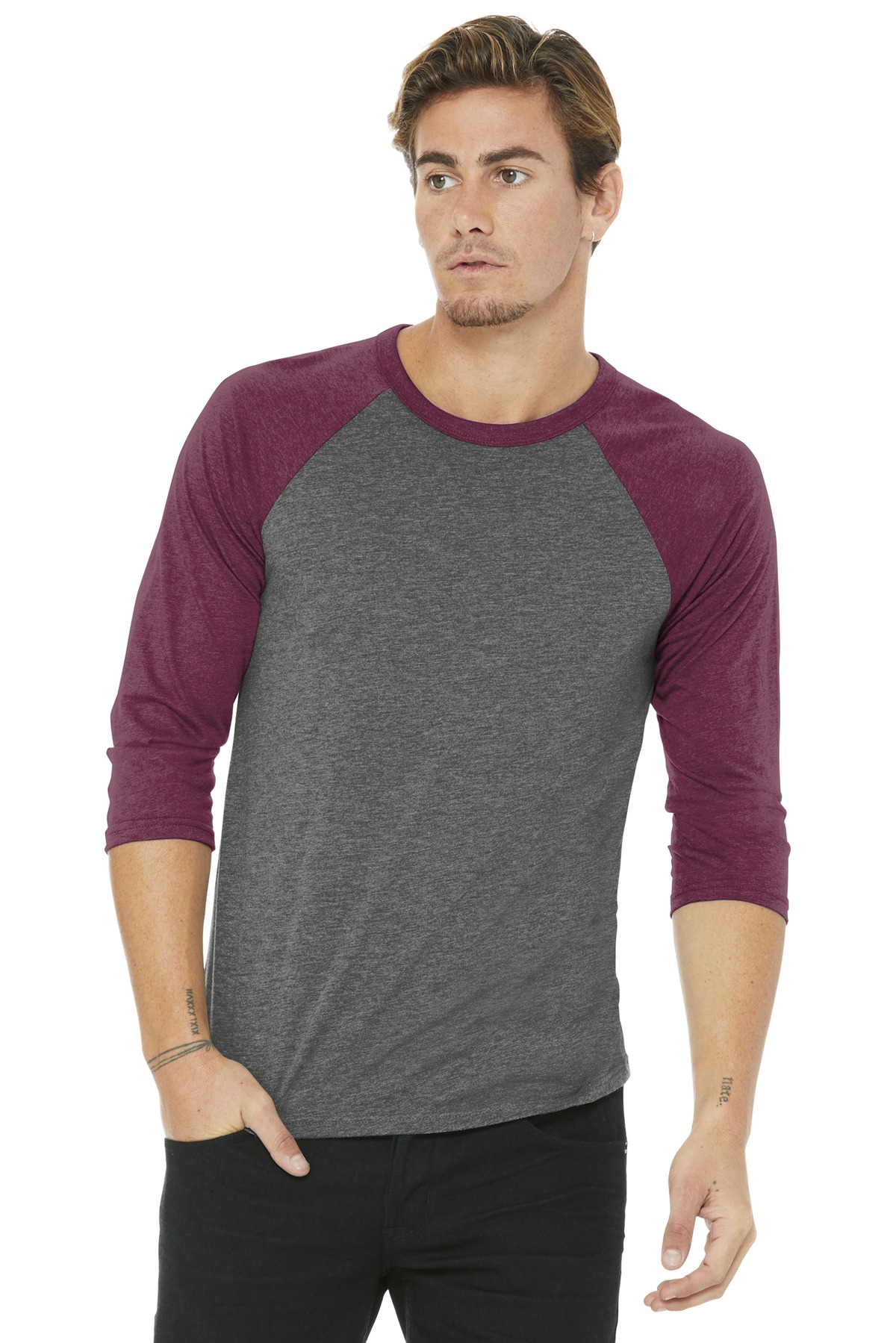 BELLA+CANVAS ® Unisex 3/4-Sleeve Baseball Tee. - Image 7