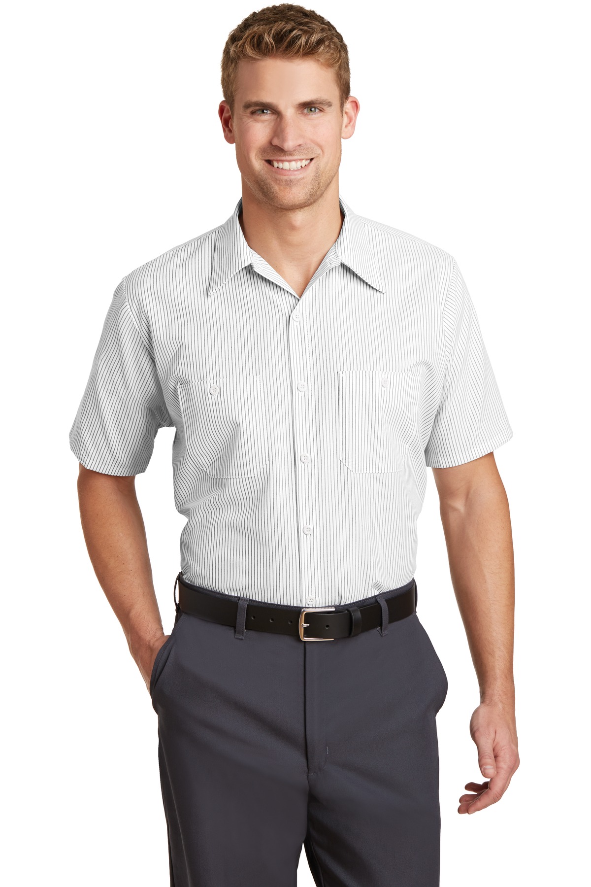 Red Kap® Short Sleeve Striped Industrial Work Shirt.