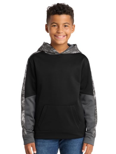 Sport-Tek® Youth Sport-Wick® Mineral Freeze Fleece Colorblock Hooded Pullover.